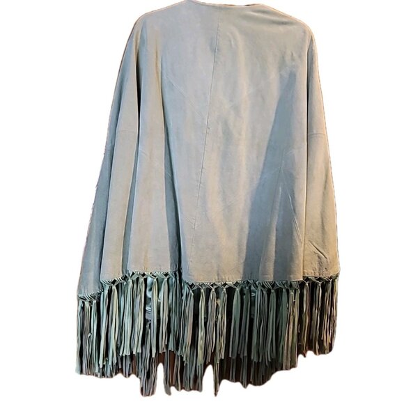 Terry Lewis Classic Luxurie Women Suede Leather Fringe Cape One Size Mint Green - Picture 4 of 14